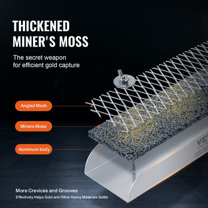 Guldvaskningssats med mini-slusslåda, 12" aluminiumutrustning för guldbrytning, 16 delar guldprospekteringssats med guldskål, klassificeringsskärm, separeringsmagnet, ryggsäck med dragsko och tillbehör