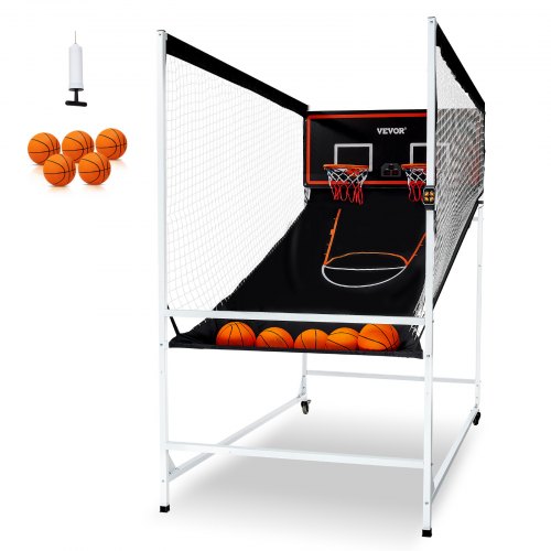 Arkadbasketspel med bur, inomhusbasket för 2 spelare, hemmasport med dubbla skott med 5 bollar, 8 spellägen, elektronisk resultattavla och inflationspump, för barn, vuxna (svartvitt)