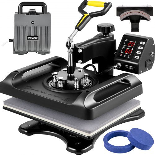 Värmepressmaskin 12 x 15 tum 5 i 1 skjorttrycksmaskin 360° rotation svängbar värmepress 5 i 1 värmepress 1000W sublimeringsmaskin dubbelrörsvärme för gör-det-själv-T-muggar och skjortor