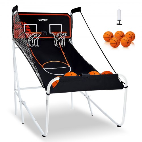 Hopfällbart basketspel för inomhusbruk, basket för 2 spelare, hemmasport med dubbla skott med 5 bollar, 8 spellägen, elektronisk resultattavla och inflationspump, för barn, vuxna (svartvitt)