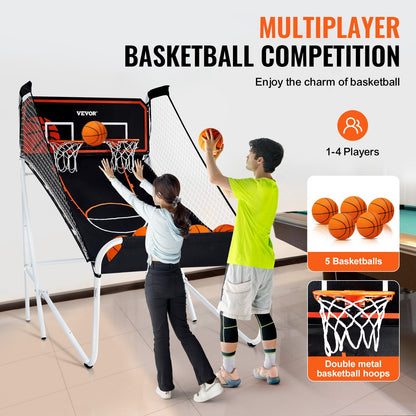 Hopfällbart basketspel för inomhusbruk, basket för 2 spelare, hemmasport med dubbla skott med 5 bollar, 8 spellägen, elektronisk resultattavla och inflationspump, för barn, vuxna (svartvitt)