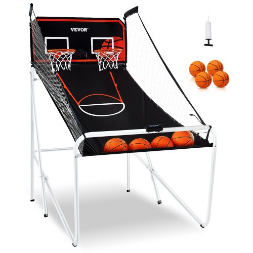 Hopfällbart basketspel för inomhusbruk, basket för 2 spelare, hemmasport med dubbla skott med 4 bollar, 8 spellägen, elektronisk resultattavla och inflationspump, för barn, vuxna (svartvitt)
