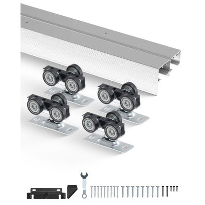 Bypass Door Hardware, 5ft Heavy Duty Bypass Sliding Door Hardware Kit, Aluminum Alloy Sliding Closet Door Hardware Set for 2 Door System, Fit Door Thickness 1 3/8 " - 1 3/4", Easy to Install