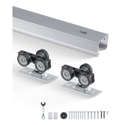 Sliding Pocket Door Hardware Track Kit, 5.73 ft Heavy Duty Pocket Door Hardware Kit, Commercial Grade Pocket Door Hardware and Track Set for 24"-36" Wide Single Door, Smoothly and Easy to Install
