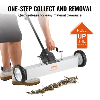22.7 kg Rolling Magnetic Sweeper with Wheels, Push-Type Magnetic Pick Up Sweeper, 74 cm Large Magnet Pickup Lawn Sweeper with Telescoping Handle, Easy Cleanup of Workshop Garage Yard