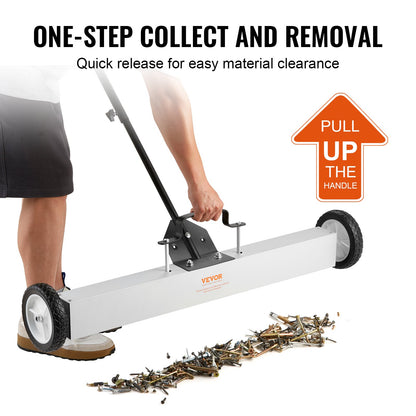 24.9 kg Rolling Magnetic Sweeper with Wheels,Push-Type Magnetic Pick Up Sweeper, 24-inch Large Magnet Pickup Lawn Sweeper with Telescoping Handle, Easy Cleanup of Workshop Garage Yard