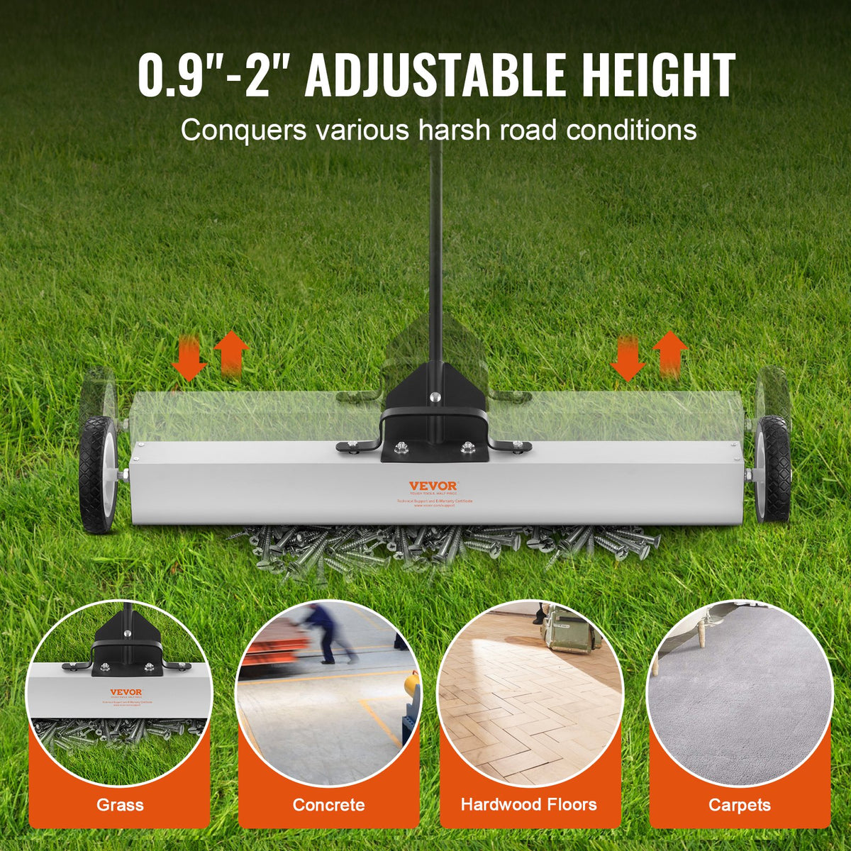 24.9 kg Rolling Magnetic Sweeper with Wheels,Push-Type Magnetic Pick Up Sweeper, 24-inch Large Magnet Pickup Lawn Sweeper with Telescoping Handle, Easy Cleanup of Workshop Garage Yard