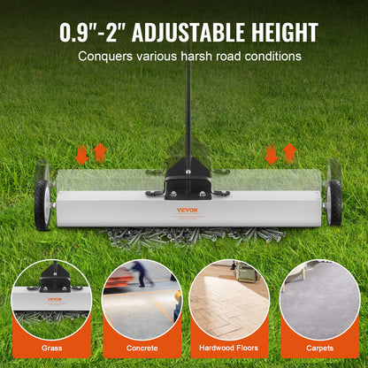 24.9 kg Rolling Magnetic Sweeper with Wheels,Push-Type Magnetic Pick Up Sweeper, 24-inch Large Magnet Pickup Lawn Sweeper with Telescoping Handle, Easy Cleanup of Workshop Garage Yard