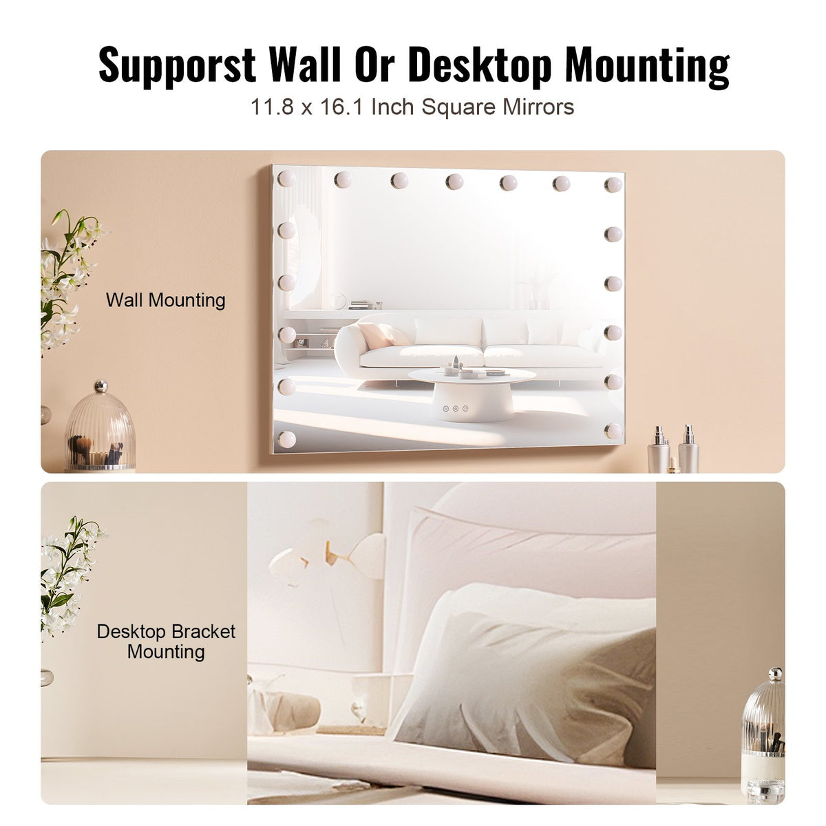 Hollywood sminkspegel med lampor och USB typ C väggfäste för skrivbord 59,9 cm