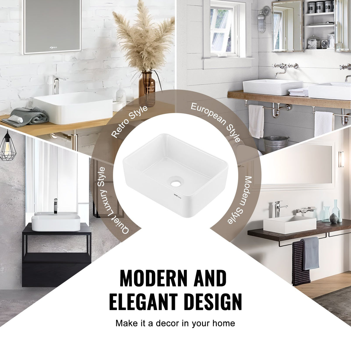 Rektangulärt handfat, 40 x 30 cm bänkskiva för badrum, vita keramiska handfat ovanför bänkskiva, modern stil, ljus och elegant, väl förpackad för badrum, hotell, toalett, husbil