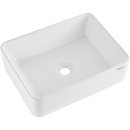 Rektangulärt handfat, 46 x 34 cm, bänkskiva för badrum, vita keramiska handfat ovanför bänkskiva, modern stil, ljus och elegant, välförpackad för badrum, hotell, toalett, husbil