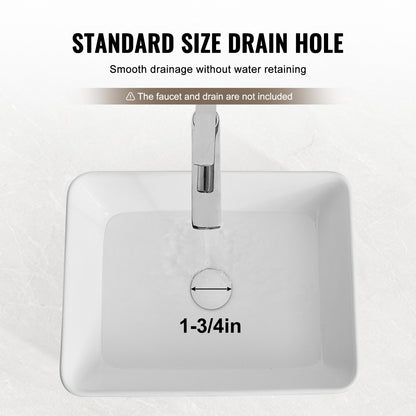 Rektangulärt handfat, 46 x 34 cm, bänkskiva för badrum, vita keramiska handfat ovanför bänkskiva, modern stil, ljus och elegant, välförpackad för badrum, hotell, toalett, husbil