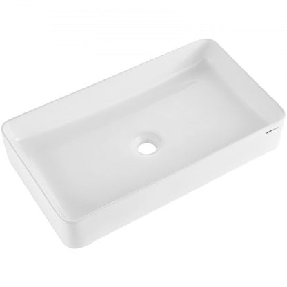 Rektangulärt handfat, 61 x 33 cm, bänkskiva för badrum, vita keramiska handfat ovanför bänkskiva, modern stil, ljus och elegant, välförpackad för badrum, hotell, toalett, husbil