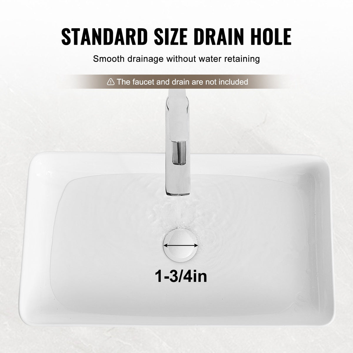Rektangulärt handfat, 61 x 33 cm, bänkskiva för badrum, vita keramiska handfat ovanför bänkskiva, modern stil, ljus och elegant, välförpackad för badrum, hotell, toalett, husbil