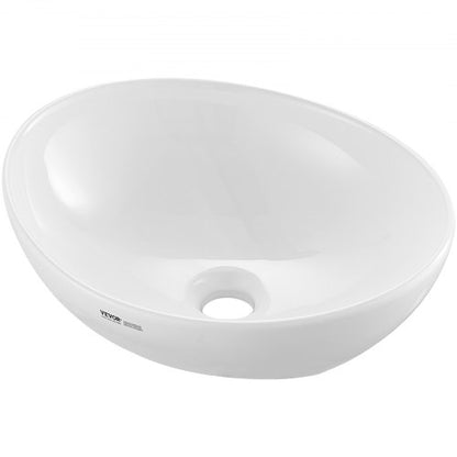Ovalt handfat, 40 cm x 33 cm, badrumshandfat med bänkskiva, vita keramiska handfat ovanför bänkskivan, modernt handfat, välförpackat för badrum, hotell, toalett, husbil