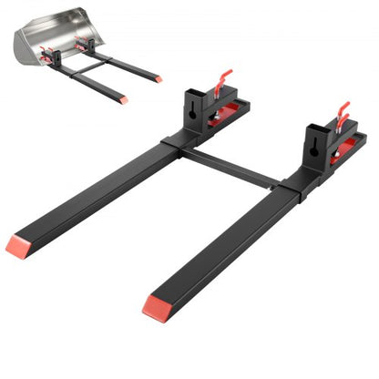 Pallet Forks, 1814 kg Clamp on Pallet Forks, 149 cm Total Length Heavy-Duty Tractor Fork with Adjustable Stabilizer Bar for Tractor Attachments, Loader Bucket, and Skid Steer, Black