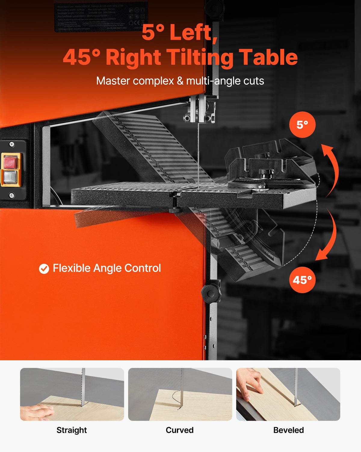 Band Saw, 229 mm, Woodworking Benchtop Bandsaw with 373W 1/2 HP Motor, 90 mm Max Cutting Height, 300 x 300 mm Cast Aluminum Table, 0-45° Tilting Range, with Miter Gauge, Fence, for Woodworking