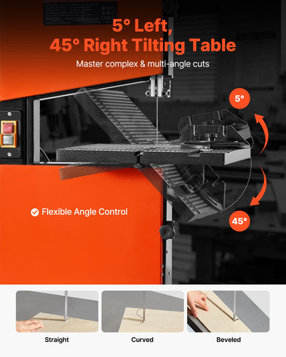 Band Saw, 229 mm, Woodworking Benchtop Bandsaw with 373W 1/2 HP Motor, 90 mm Max Cutting Height, 300 x 300 mm Cast Aluminum Table, 0-45° Tilting Range, with Miter Gauge, Fence, for Woodworking