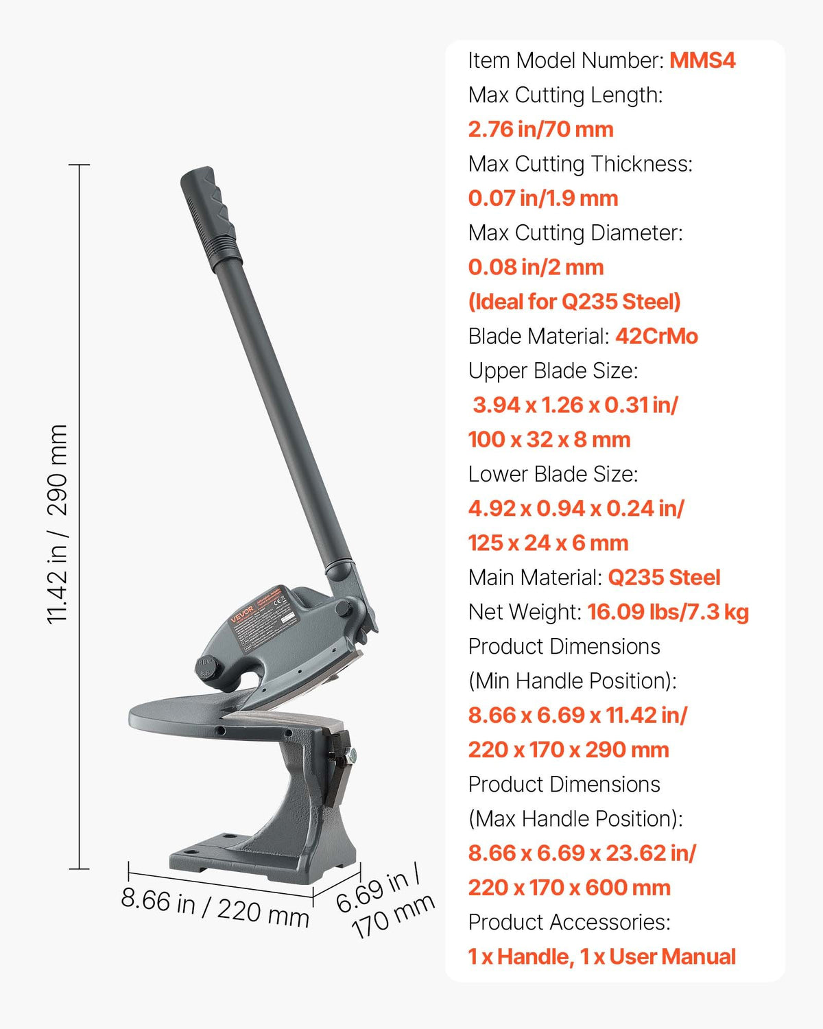 Plåtsax, manuell plattsax, halslös bänkskiva för flera ändamål, med solid stålram, monteringstyp, max skärtjocklek 1,9 mm för stål, koppar och armeringsjärn i aluminium