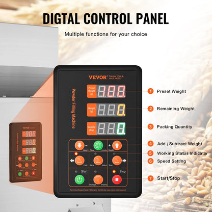 Pulverfyllningsmaskin, 0,022-1,1 lbs/10-500 g, automatisk intelligent partikelvägningsmaskin, flaskpåsepulverfyllningsmaskin partikeldispenser för tefrön, spannmål, pulver, mjöl, bönor, glitter
