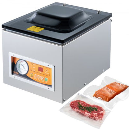 Kammarvakuumförslutare, 260 W förslutningseffekt, vakuumförpackningsmaskin för våtmat, kött, marinader med mera, kompakt storlek med 260 mm förslutningslängd, används i hemmakök och kommersiellt bruk