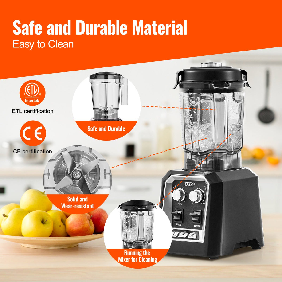 Professionell mixer, kommersiella bänkmixers, 68 oz plastkanna, mixerkombination i rostfritt stål med 3 funktioner, för frysta drycker, shakes, smoothies, peree och krossning av is, svart
