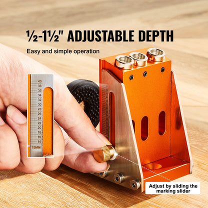 30 Pcs Pocket Hole Jig Kit, Adjustable & Easy to Use Pocket Hole Jig System with Step Drills, Wrenches, Drill Stop Rings, and Square Drive Bits, Dual Scale Marks for DIY Carpentry Projects