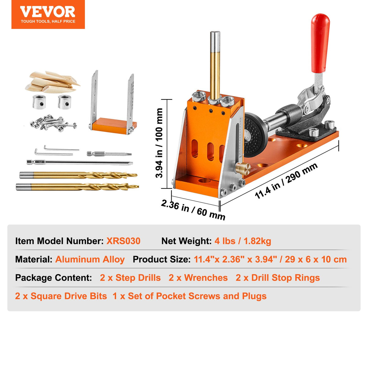 30 Pcs Pocket Hole Jig Kit, Adjustable & Easy to Use Pocket Hole Jig System with Step Drills, Wrenches, Drill Stop Rings, and Square Drive Bits, Dual Scale Marks for DIY Carpentry Projects