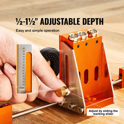 Pocket Hole Jig Kit, 34 Pcs Pocket Hole Jig System with 27.9 cm C-clamp, Fixture, Step Drills, Wrenches, Drill Stop Rings, Square Drive Bits, Toolbox, for DIY Carpentry Projects, Adjustable