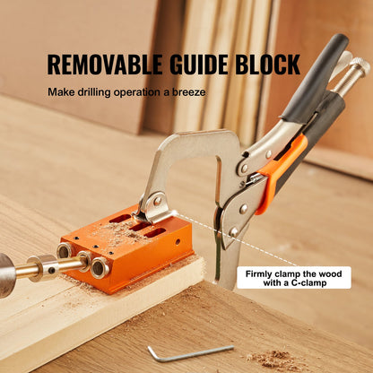 Pocket Hole Jig Kit, 34 Pcs Pocket Hole Jig System with 27.9 cm C-clamp, Fixture, Step Drills, Wrenches, Drill Stop Rings, Square Drive Bits, Toolbox, for DIY Carpentry Projects, Adjustable