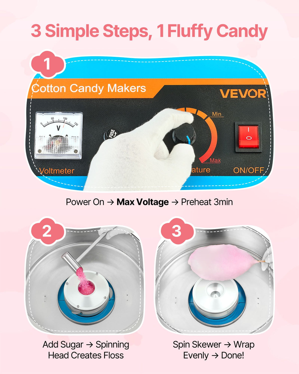 Cotton Candy Machine Commercial, 1000W Electric Candy Floss Maker, Easy Use with 38cm Stainless Steel Bowl and Sugar Scoop, Makes Hard Candy for Home Kids Birthday, Family Party, Blue