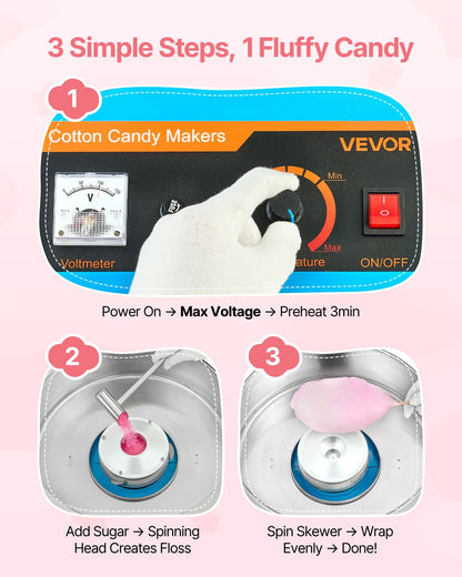 Cotton Candy Machine Commercial, 1000W Electric Candy Floss Maker, Easy Use with 38cm Stainless Steel Bowl and Sugar Scoop, Makes Hard Candy for Home Kids Birthday, Family Party, Blue
