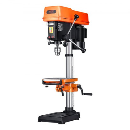 304,8 mm bänkborrpress, 750 W, 340–2200 varv/min bänkborrpress med variabel hastighet, med 0–45° lutbart arbetsbord, LED-arbetslampa, röntgenpositionering, bordsborrmaskin för trä och metall