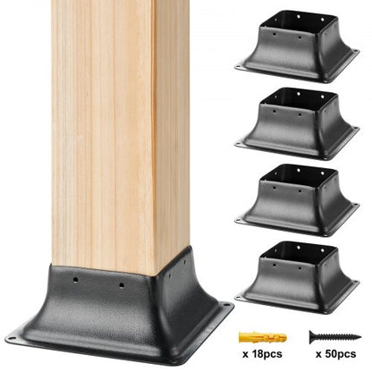 101,6x101,6 mm stolpfäste 4 st, invändig 91x91 mm kraftig pulverlackerad stålstolpfäste passar för standard trästolpankare, stolpfäste för altan, veranda, ledstång, räcke