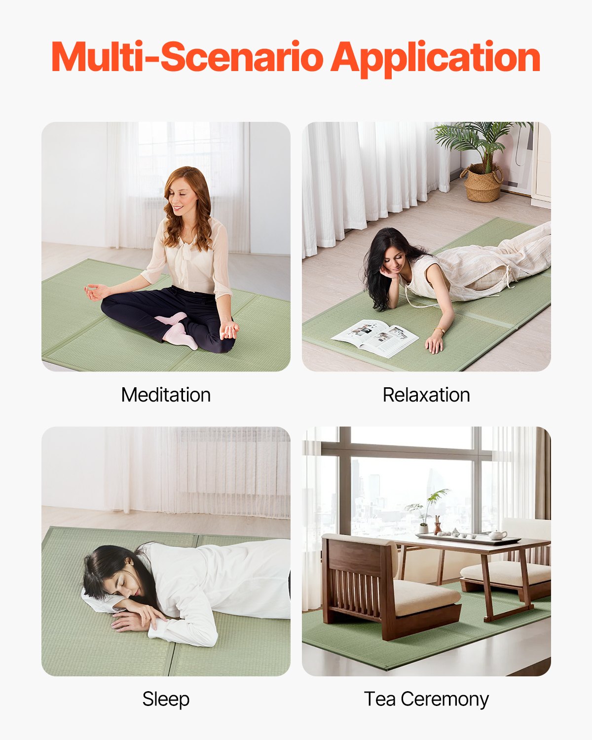 Japansk tatamimatta, hopfällbar japansk tatamimadrass i dubbelstorlek (naturligt rusgräs), japansk golvmadrass med halkfri baksida och frisk doft, futonmadrass för sömn, meditation, yoga