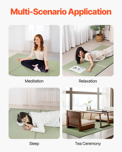 Japansk tatamimatta, hopfällbar japansk tatamimadrass i dubbelstorlek (naturligt rusgräs), japansk golvmadrass med halkfri baksida och frisk doft, futonmadrass för sömn, meditation, yoga