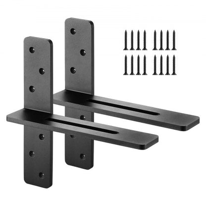 T-hyllakonsoler 2 st, 90 kg viktkapacitet, 12x2,89x12 tum / 304,8x73,5x304,8 mm, massiva stålkonsoler för kraftiga hyllor, bänkskivsstöd, flytande konsolbeslag med skruvar