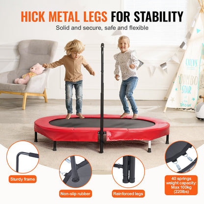 Kids Trampoline, 56x36 inch Indoor Outdoor Trampoline, Foldable Mini Trampoline with Handle, Rebounder Trampoline for Toddlers, Birthday Gift for 3+ Years Children, Boys Girls for Fun, Red