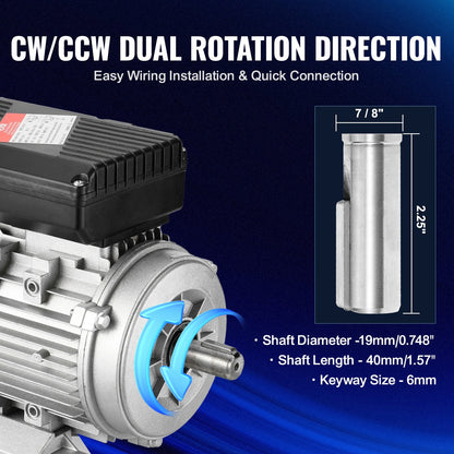 0,75 kW elmotor 1400 rpm, AC 220~240 V 5,45 A, 80, B3-ram, luftkompressormotor enfas, 19 mm kilaxel, medurs/moturs rotation för jordbruksmaskiner och allmän utrustning