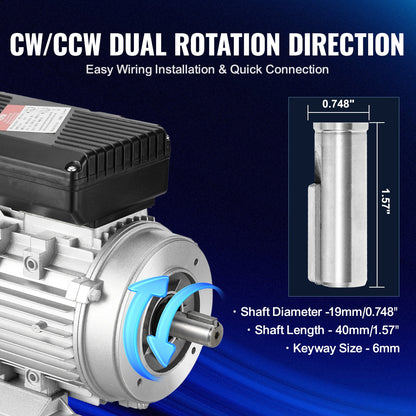 0,55 kW elmotor 1400 rpm, AC 220~240 V 4,5 A, 80, B34-ram, luftkompressormotor enfas, 19 mm kilaxel, medurs/moturs rotation för jordbruksmaskiner och allmän utrustning