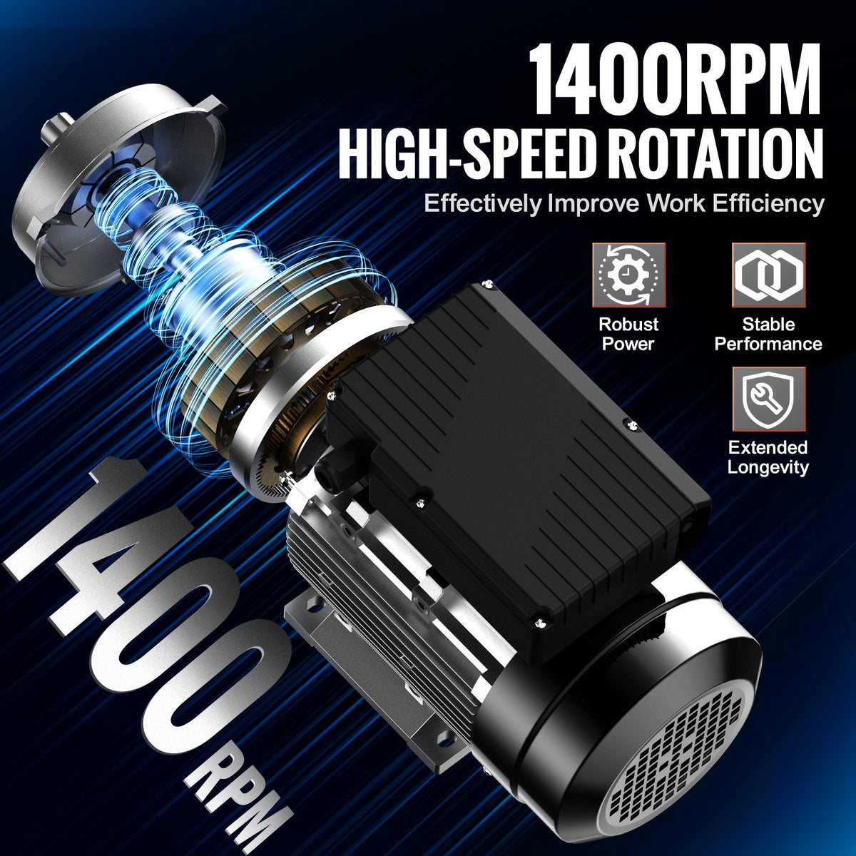 0,75 kW elmotor 1400 rpm, AC 220~240 V 5,45 A, 80, B34-ram, luftkompressormotor enfas, 19 mm kilaxel, medurs/moturs rotation för jordbruksmaskiner och allmän utrustning