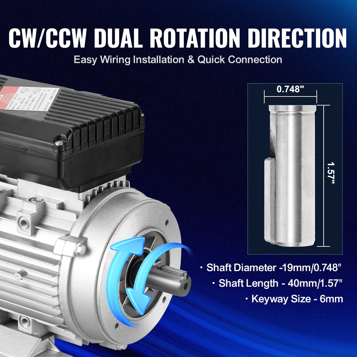 0,75 kW elmotor 1400 rpm, AC 220~240 V 5,45 A, 80, B34-ram, luftkompressormotor enfas, 19 mm kilaxel, medurs/moturs rotation för jordbruksmaskiner och allmän utrustning