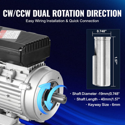 0,75 kW elmotor 1400 rpm, AC 220~240 V 5,45 A, 80, B34-ram, luftkompressormotor enfas, 19 mm kilaxel, medurs/moturs rotation för jordbruksmaskiner och allmän utrustning