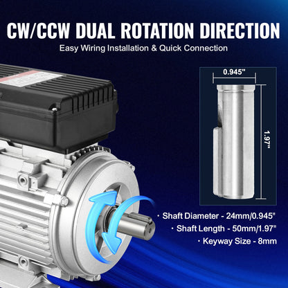 2,2 kW elmotor 2800 rpm, AC 220~240V 13,8A, 90 l, B3-ram, luftkompressormotor enfas, 24 mm kilaxel, medurs/moturs rotation för jordbruksmaskiner och allmän utrustning