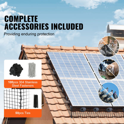 20 x 3048 cm solpanels fågelskydd, krypskyddsrullkit med 100 st. fästelement i aluminiumlegering, solpanelsskydd med rostfri PVC-beläggning, 12,7 mm trådrullenät