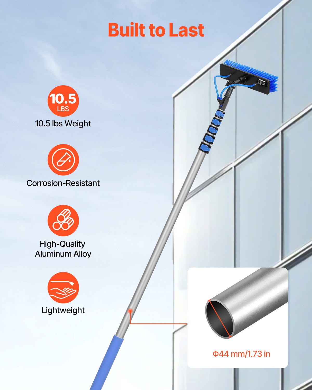 Vattenmatad stångsats, 11 m rengöringsstång för solpaneler med utdragbart handtag, 180° roterbart borsthuvud och 20 m slang, fönsterputsverktyg för hushåll och utomhusbruk för solpaneldäck på husvagn