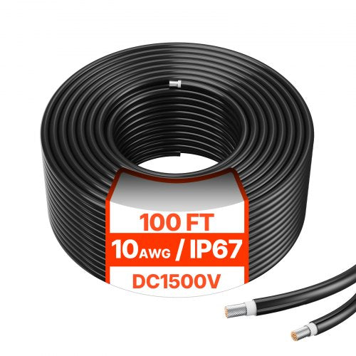 30,48 m/100 fot förlängningskabel för solpaneler, 6 mm²/10 AWG förlängningskabel för solpaneler, 6 mm² IP67 vattentät PV-kabel för solpaneler i hemmet, på fartyg och husbilar, svart