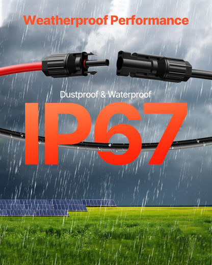 30,48 m/100 fot förlängningskabel för solpaneler, 6 mm²/10 AWG förlängningskabel för solpaneler, 6 mm² IP67 vattentät PV-kabel för solpaneler i hemmet, på fartyg och husbilar, svart