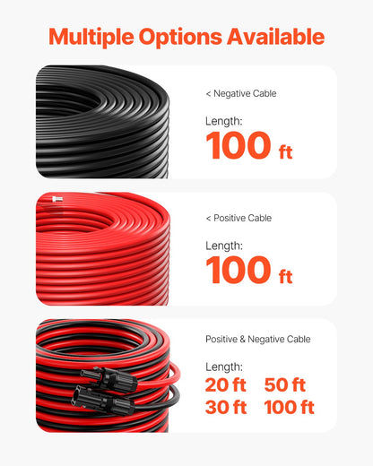 30,48 m/100 fot förlängningskabel för solpaneler, 6 mm²/10 AWG förlängningskabel för solpaneler, 6 mm² IP67 vattentät PV-kabel för solpaneler i hemmet, på fartyg och husbilar, svart