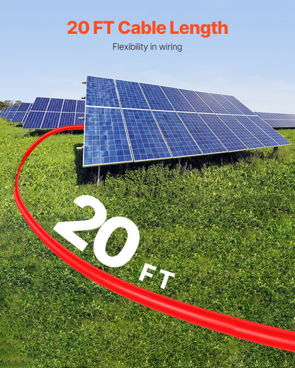 6,1 m/20 fot förlängningskabel för solpaneler med hon- och hankontakter 10AWG/6 mm² 1 par